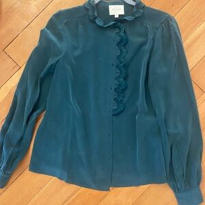 Sezane Chlo Green Ruffled Blouse